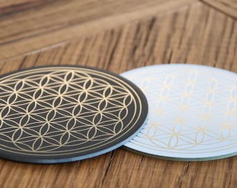 Coasters set of 2 flower of life gold decor for glasses Spiritual design top gifts coasters gift for spiritual