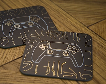 Gaming Coasters Set PlayStation for glasses black/golden game room decor video game coasters gift for men gamer fancy gift idea gaming art