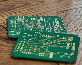 Green PCB Coaster Set of 2 gold decor for glasses top gifts for men gaming coaster gifts for engineer geek decor