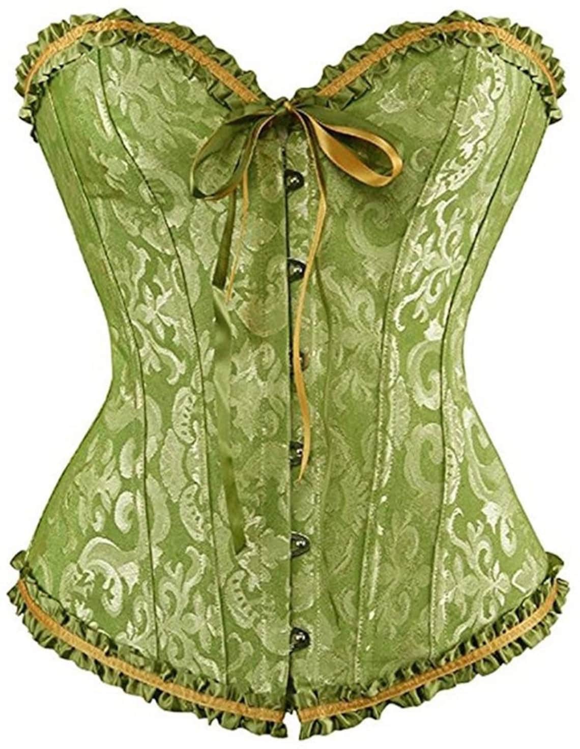 Vintage Green and Gold Lace Up Corset French Style Pinterest Etsy