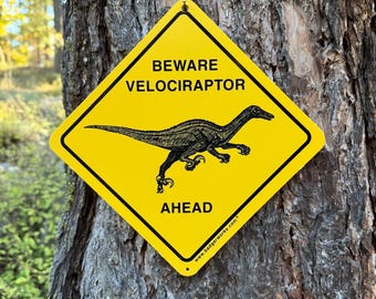 Plaque Métal Vintage Danger Velociraptor Containment - 30,5x20,3 Cm - Décoration Murale Garage, Bar