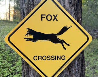Fox Crossing Warning Highway Marker Road Sign Vixen Kit Foxes Wildlife ...