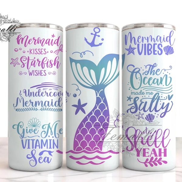 Mermaid Tumbler Wrap Sublimation Designs, Mermaid Vibes Skinny Tumbler 20oz Design, Mermaid Tumbler Wrap ,Summer Mermaid Tumbler Png