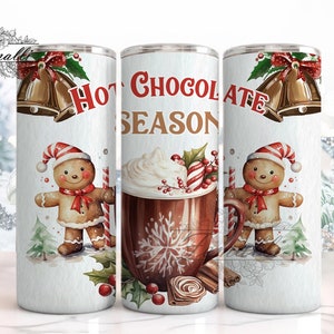Chocolate Season Tumbler Wrap PNG, Hot Cocoa  20 Oz Skinny Tumbler PNG, Christmas Hot Cocoa Winter Design Digital File Download