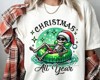 Christmas All Year PNG, Christmas Skeleton Clipart, Festive Season Skeleton Clipart, Skeleton Sublimation Design, Digital Download PNG