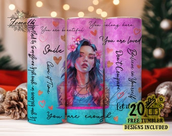 Positive Affirmation Tumbler Wrap, Positive Vibe Tumbler Wrap for Teens PNG, Positive Affirmation Summer Skinny Tumbler Design PNG