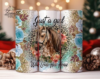 Just a girl who loves Horses Flowers 20 oz Skinny Tumbler Designs/Png, Retro Horse Lovers tumbler Wrap, Horse Lovers Tumbler Png