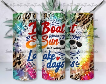 Boat Waves Sun Rays Lake Days Tumbler Design PNG, Sublimation Design, 20 oz Skinny Tumbler Wrap PNG, Lake Life Tumbler Design