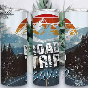 Road Trip Squad Png, Bergen Avontuur Reizen 20 oz Skinny Tumbler Sublimatie Ontwerp, Familie Vakantie Tumbler Png