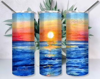 Beach Sunset 20 oz Skinny Tumbler Designs/Png, Summer 20 oz Tumbler, Retro Summer Vibes Tumbler Design