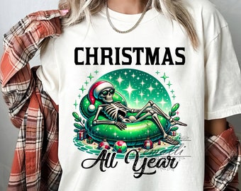 Christmas All Year PNG, Christmas Skeleton Clipart, Festive Season Skeleton Clipart, Skeleton Sublimation Design, Digital Download PNG