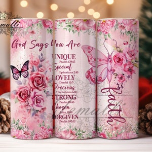 Goden zeggen dat je 20 Oz mager tuimelaar sublimatieontwerp bent, motiverende christelijke tuimelaar wrap, bijbelvers recht/taps toelopende ontwerpen PNG