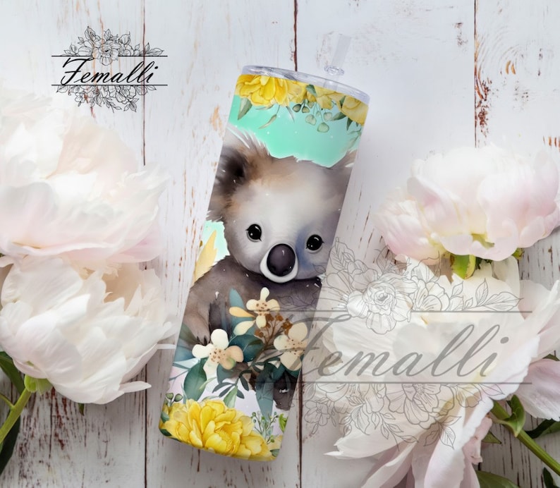 Just a Girl Who Loves Koalas 20 oz Skinny Tumbler Wrap, Koala Lover Tumbler, Koala Sublimation Tumbler Wrap, Koala 20oz Skinny Tumbler image 2