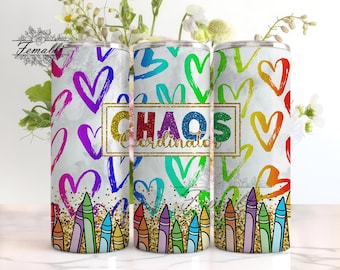 Chaos Coordinator Png,Heart Design,Sublimation Straight&Tapered Tumbler, 20oz Skinny Tumbler Design Sublimation Template Teacher,Teacher Png