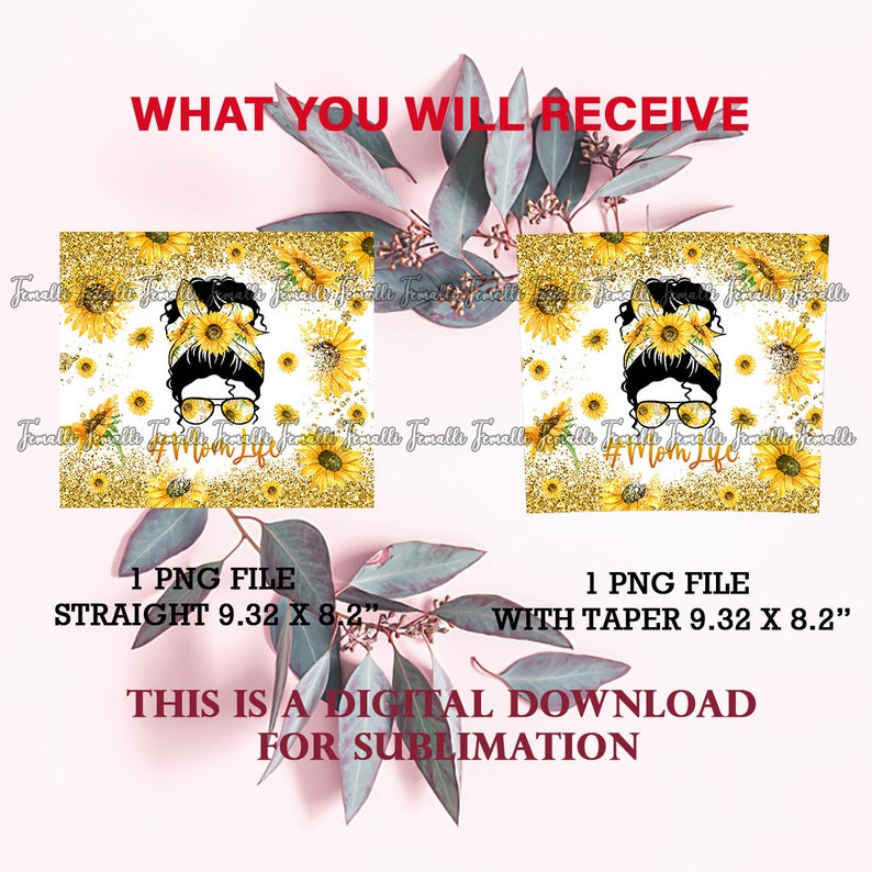 Messy Mom Life Bun Hair Tumbler Wrap Png, Seamless Sunflower 20oz ...