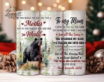 Mama 20oz Sublimation Tumbler Designs, Mom Floral  Skinny Tumbler Wrap PNG, YTo My Mom Presents for Mama Bear 20 oz Skinny Tumbler Wrap