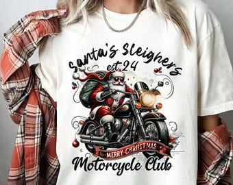 Papá Noel en motocicleta, clipart de Papá Noel motero, diseño de sublimación navideña, descarga instantánea, clipart de Papá Noel motero, regalo de Navidad para moteros