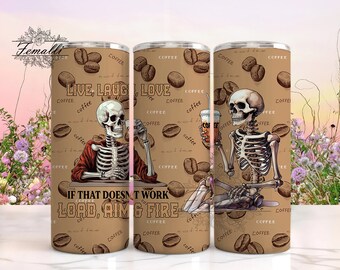 Funny Skeleton Coffee Tumbler Wrap PNG, Coffee Lover 20 oz Skinny Sublimation Tumbler, Coffeee Please Tumbler Wrap, Funny Skull Coffee Png