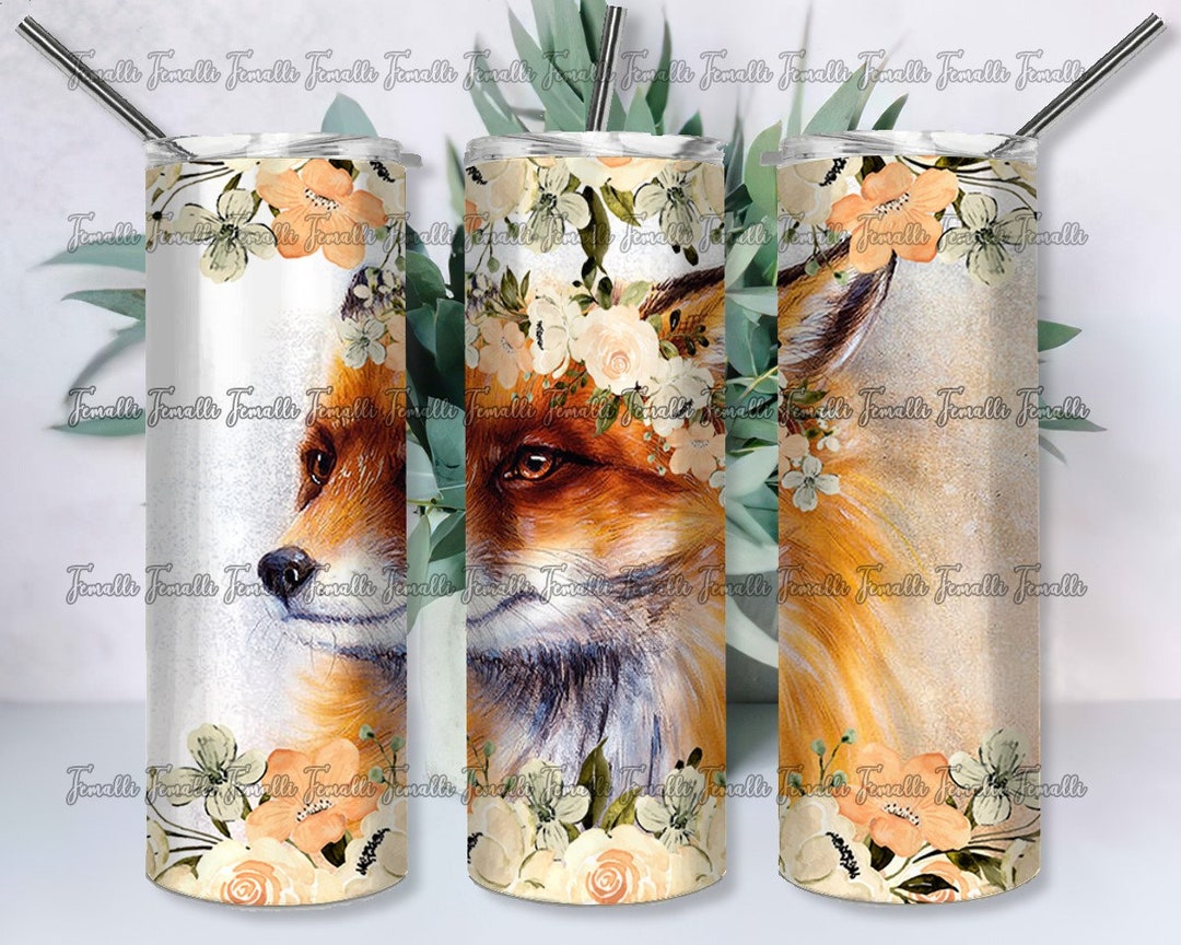 Boho Flower Fox 20 Oz Skinny Tumbler Designs/png, Fox Flower Tumbler ...
