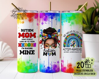 Autismus Mama 20 oz dünner Becher png, Autismus Bewusstsein Becher wickeln png, Bewusstsein 20 oz Becherdesigns, Autismus Becher png Herunterladen