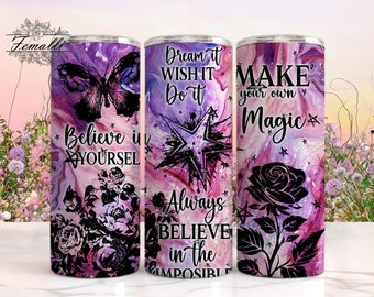 Positieve bevestigingen Tumbler Wrap, inspirerende 20oz Skinny Tumbler Wrap PNG, positieve citaten sublimatie Tumbler sjabloon