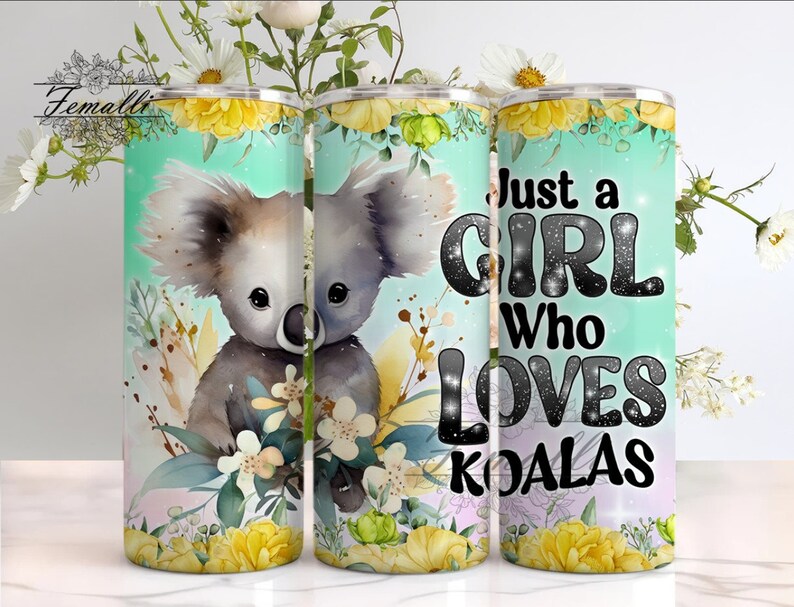 Just a Girl Who Loves Koalas 20 oz Skinny Tumbler Wrap, Koala Lover Tumbler, Koala Sublimation Tumbler Wrap, Koala 20oz Skinny Tumbler image 1