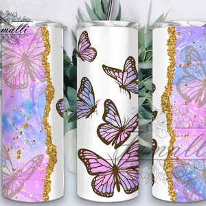 Butterfly Ombre Png, Butterfly Tumbler Wrap PNG, 20 oz Skinny Tumbler Sublimation Design Straight Tapered Template, Digital Download