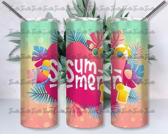 Strandsommar 20 oz smala tumblerdesigner/png, strandtumbler PNG, sommarhavstumblerdesign