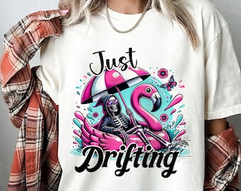 Just Drifting PNG, Summer Alien Clipart, Flamingo Float Png, Sarcastic PNG, Snarky Skeleton Png, Sublimation Designs, Digital Download PNG