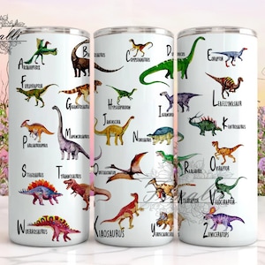 Dinosaur Alphabet 20oz Skinny Tumbler Sublimation Designs, Dinosaur Tumbler PNG, Dinosaur PNG