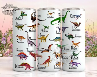 Dinosaur Alphabet 20oz Skinny Tumbler Sublimation Designs, Dinosaur Tumbler PNG, Dinosaur PNG