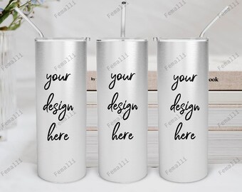 Digital File 20 oz Skinny Stainless Steel Tumbler With Straw Full Wrap View Mockup, Add Your Design, Mockup photoshop PSD