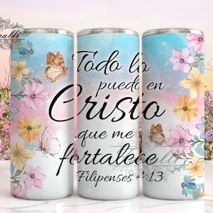 Envoltura de vaso cristiano, diseño de sublimación de vaso flaco de 20 oz, versículo bíblico en español de 20 oz de vaso png, diseños de vaso de 20 oz