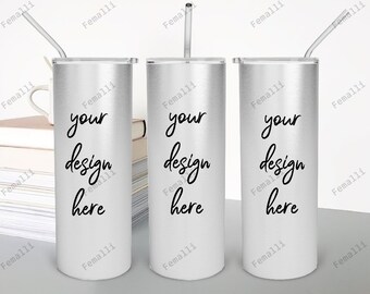 Digital File 20 oz Skinny Stainless Steel Tumbler With Straw Full Wrap View Mockup, Add Your Design, Mockup photoshop PSD