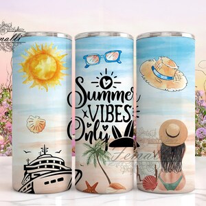 Summer Vibes Only PNG Design, Beach Tumbler Design For 20oz Skinny, Summer Tumbler Sublimation Digital Download, Summer Pattern Summer