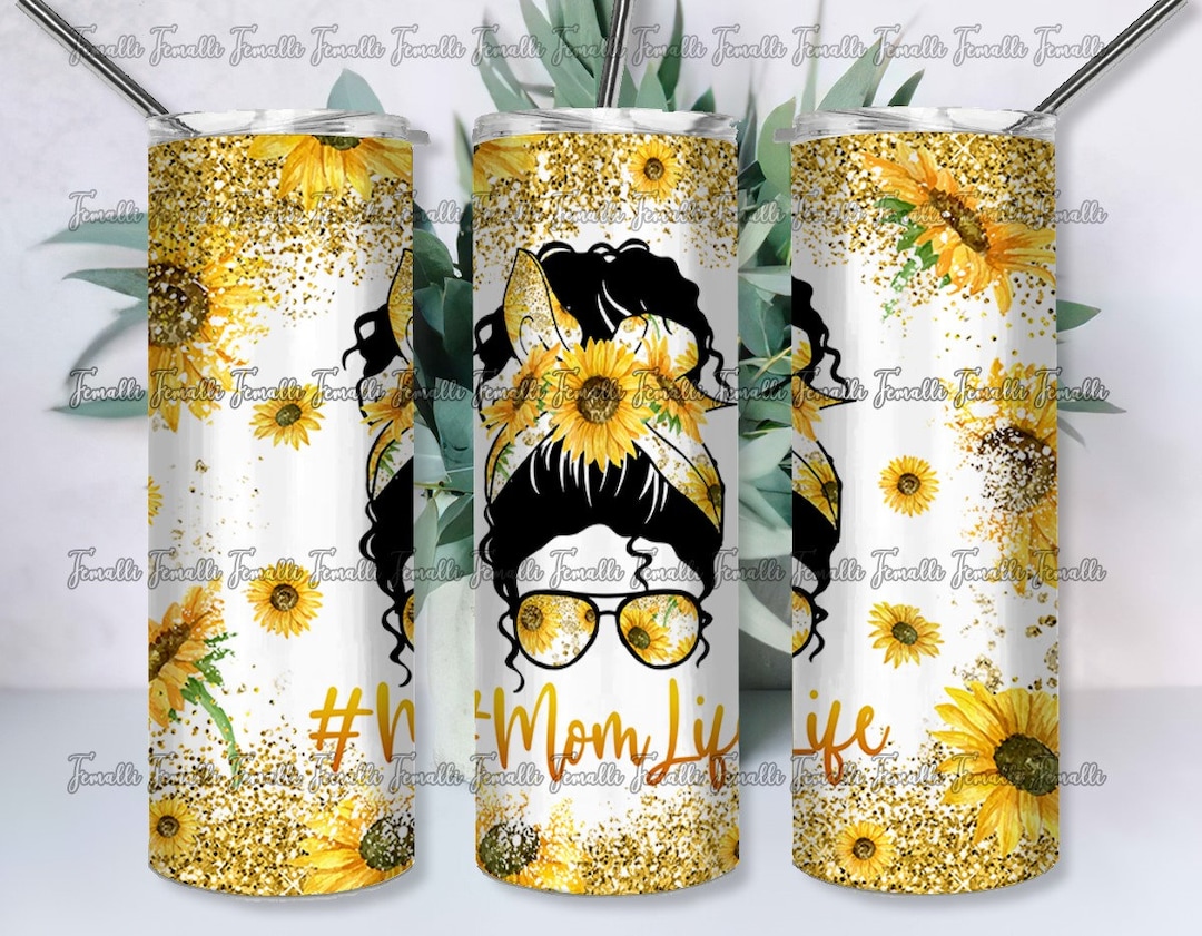 Messy Mom Life Bun Hair Tumbler Wrap Png, Seamless Sunflower 20oz ...