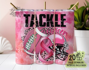 Abordar el cáncer 20oz Tumbler Wrap Png, Diseño de sublimación de envoltura de fútbol, Sublimación de concientización sobre el cáncer de mama Png, Envoltura de vaso de cáncer de mama