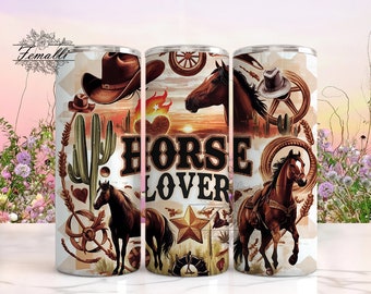 Western Horse Lovers Digital Tumbler Wrap, Rustic Cowboy Theme Sublimation Design, 20oz Skinny Tumbler PNG File for Download