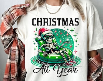Christmas All Year PNG, Christmas Skeleton Clipart, Festive Season Skeleton Clipart, Skeleton Sublimation Design, Digital Download PNG