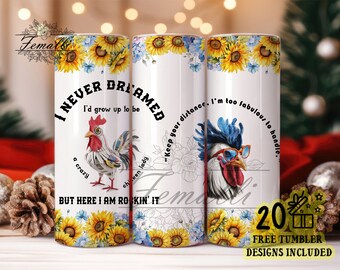 Chicken Lovers Tumbler Wrap PNG, Funny Rooster 20 Oz Skinny Sublimation Tumbler PNG, Crazy Chicken Design Digital, Farm Animal Png