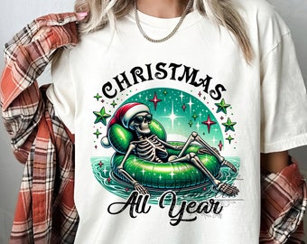 Christmas All Year PNG, Christmas Skeleton Clipart, Festive Season Skeleton Clipart, Skeleton Sublimation Design, Digital Download PNG