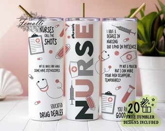 Nurse 20oz Skinny Tumbler Wrap, Nurse Tumbler png, Nurse Sublimable Design, Nurse Appreciation Tumbler PNG, Nurse Affirmation Tumbler png