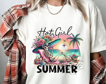 Hot Girl Summer PNG, Funny Summer Skeleton Clipart, Snarky Skeleton Sublimation Design, Summer Vacation Png File, Trendy Shirt Design