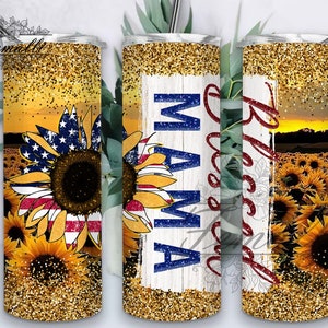 Blessed Mama Sunflower Tumbler PNG,  Blessed MAMA Sublimation Design, Sunflower Mama 20 oz Tumbler Wrap, Mom Life tumbler png