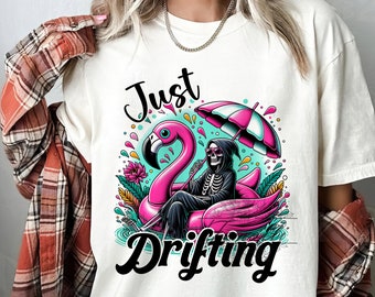 Just Drifting PNG, Summer Alien Clipart, Flamingo Float Png, Sarcastic PNG, Snarky Skeleton Png, Sublimation Designs, Digital Download PNG