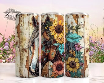 Floral Horse Tumbler Wrap, 20oz Skinny Sublimation Tumbler Designs, Horse Sublimation Design, Western Tumbler Png Wrap, Tumbler Digital File