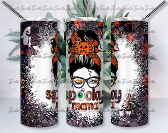 Spooky Mom 20 oz Skinny Tumbler Designs/Png, Halloween Tumbler Sublimation Design,  Halloween Mom Skinny Tumbler