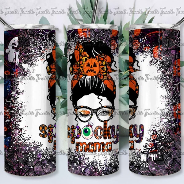 Spooky Mom 20 oz Skinny Tumbler Designs/Png, Halloween Tumbler Sublimation Design,  Halloween Mom Skinny Tumbler