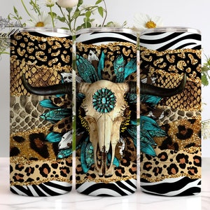 Bull Skull Cow Tumbler Png, 20oz Skinny Tumbler Sublimation Designs Western PNG File, Highland Cow, Cowhide Tumbler, Tumbler Design Png