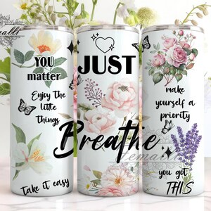 Positive Affirmations Tumbler Wrap PNG, Butterflies Inspirational Quotes Downloads, Positive 20oz Tumbler Png, Summer Skinny Tumbler Design